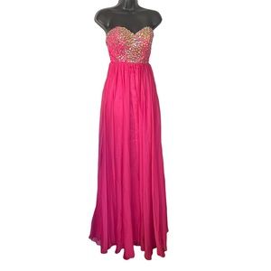 🦋 Final Price NWT Sparkle Prom Dress Pink Fuchsia Strapless Beaded Top Size 0